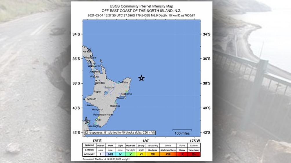 El sismo tuvo lugar a 180 kilómetros al noreste de la ciudad de Gisborne, en Nueva Zelanda.