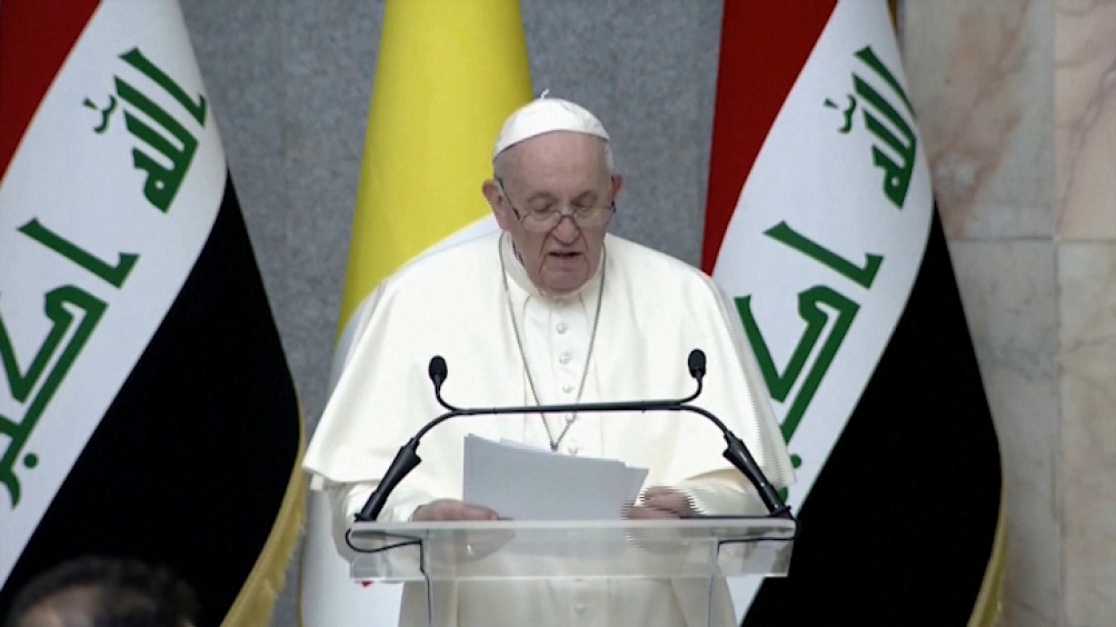 Uno de los discursos del papa Francisco en suelo iraquí, en el que rechazó la "injerencia extranjera". 
