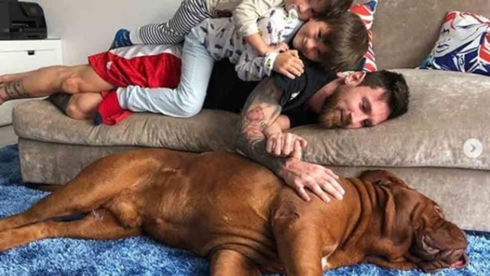 Lio Messi y su perro Hulk, uno más de la familia. 