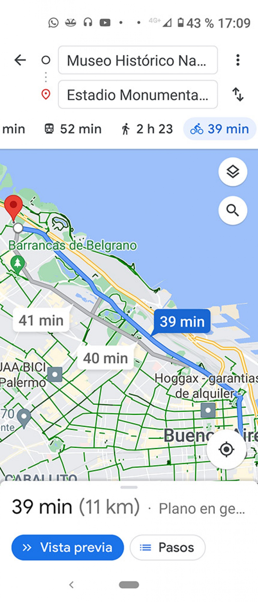 En horas pico, viajar desde el microcentro a Núñez es casi quince minutos más rápido en bicicleta que en transporte público.