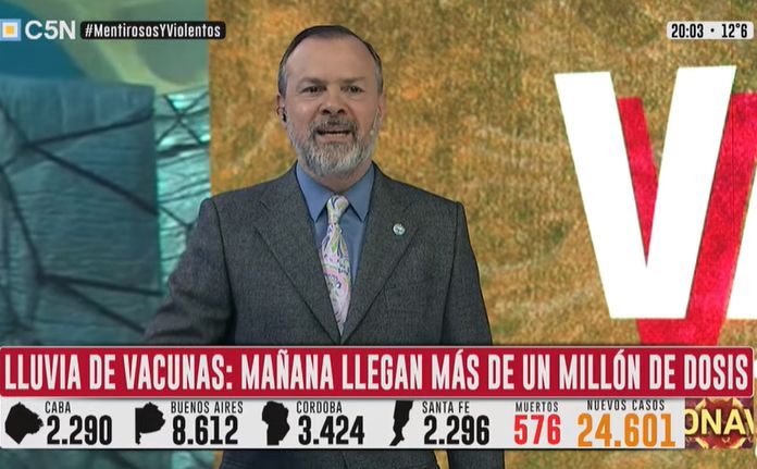 Gato aturdido a pautazos: Gustavo Sylvestre, conductor de C5N, aseguro que con una dosis de Sputnik tiene “12 veces más anticuerpos que los necesarios”