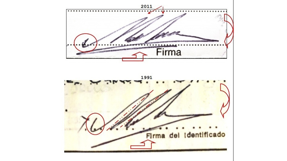 Dos firmas de Maradona, con veinte años de diferencia.