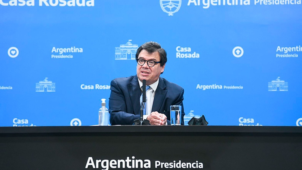 El ministro de Trabajo durante la conferencia de prensa de la Casa Rosada. 