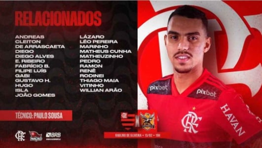 Com desfalques, Flamengo divulga lista de relacionados para jogo