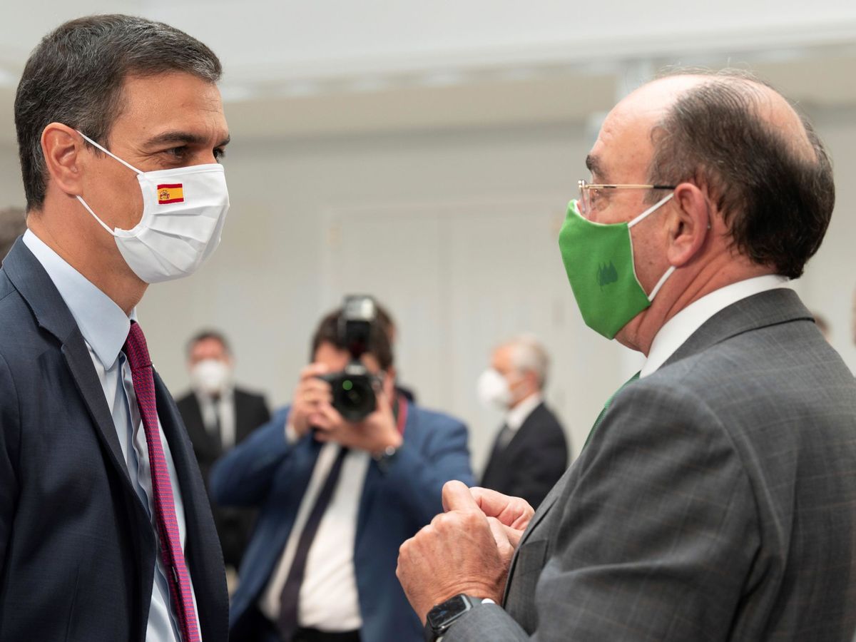 Foto: El presidente del Gobierno, Pedro Sánchez (i), conversa con el presidente de Iberdrola, José Ignacio Sánchez Galán (d). (EFE/Borja Puig de la Bellacasa)