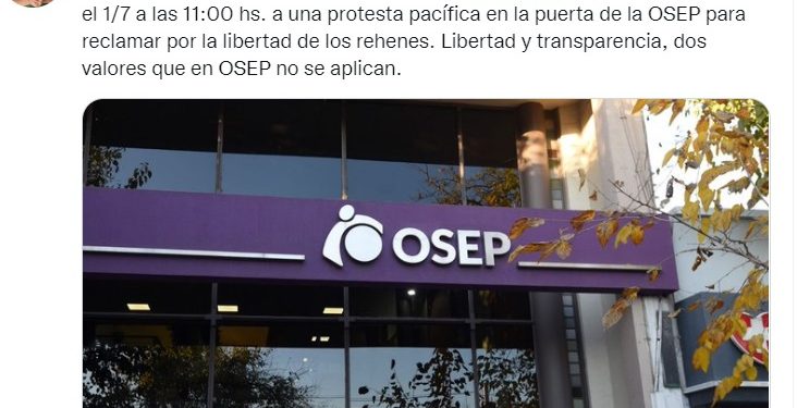 Vadillo convocó a una protesta pacífica en la puerta de OSEP “por la libertad de los rehenes”