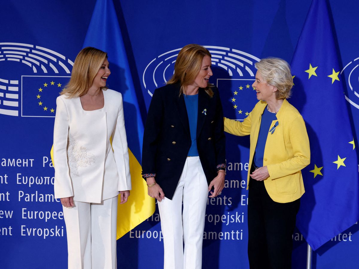 Foto: Olena Zelenska, Roberta Metsola y Ursula von der Leyen. (Reuters/Yves Herman)