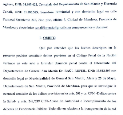 Denuncian penalmente al intendente Rufeil por poner en peligro la salud de los vecinos