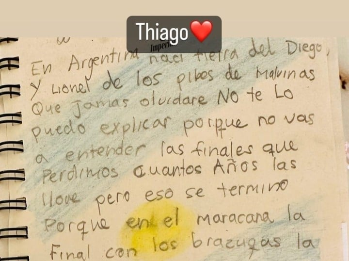 La nota de Thiago Messi con el cantito del Mundial.