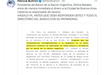 Patricia Bullrich le exigió al Banco Nación que envíe “de manera inmediata” el dinero de la coparticipación a la CABA