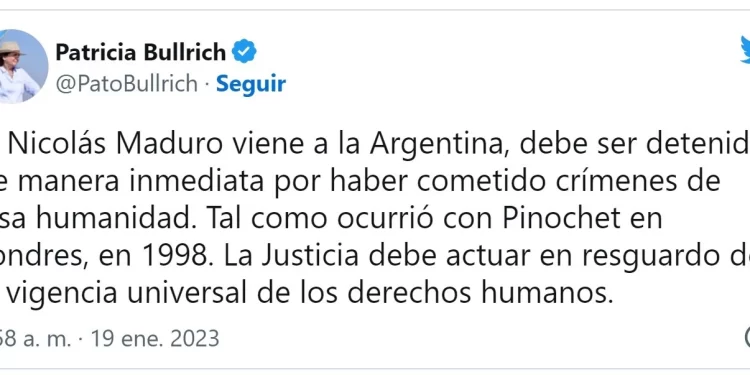 Patricia Bullrich: “si Maduro viene a la Argentina, debe ser detenido de manera inmediata”