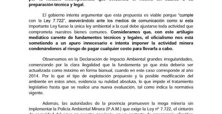 El Partido Verde denuncia que el proyecto minero Cerro Amarillo presenta “graves irregularidades”