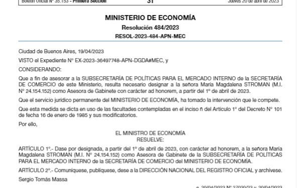 Polémico: Massa designó a la mujer de Matías Tombolini como asesora en la Secretaría de Comercio