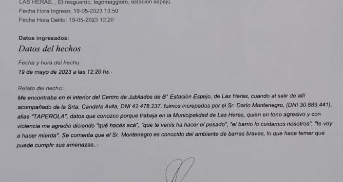 La secretaria de Gobierno de Las Heras denunció en la Justicia que la amenazaron con una navaja
