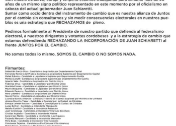 El PRO de Córdoba rechazó la incorporación de Juan Schiaretti a Juntos por el Cambio