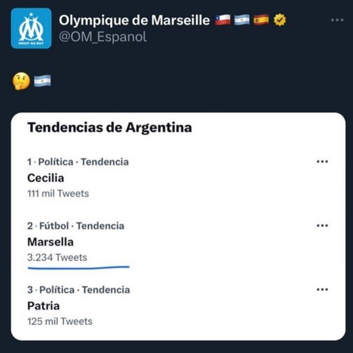 El tuit del Olympique Marsella que luego borró.
