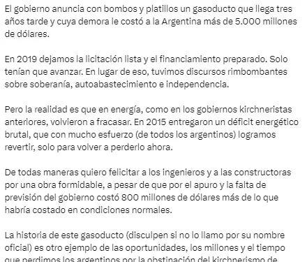 Macri, polémico sobre el gasoducto Néstor Kirchner: “Disculpen si no lo llamo por su nombre oficial”