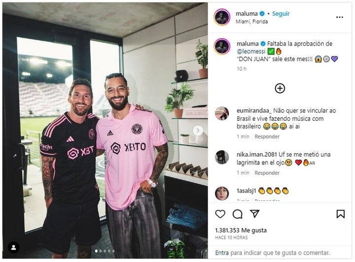Lionel Messi recibe visita de Maluma y le regala camiseta del Inter Miami  con una petición