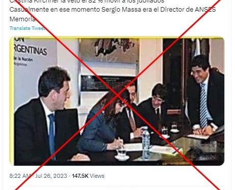 Es falso que Sergio Massa era funcionario de Cristina Fernández de Kirchner cuando se vetó el 82% móvil