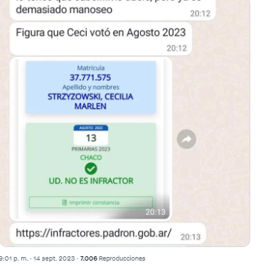 Mendoza Today refuta: es falso que Cecilia Strzyzowski aparece como votante en las PASO