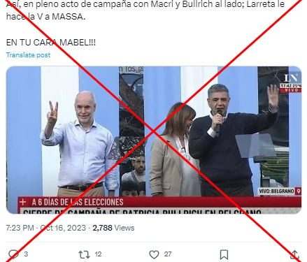 Es falso que Horacio Rodríguez Larreta saludó con la V peronista en un acto de Patricia Bullrich