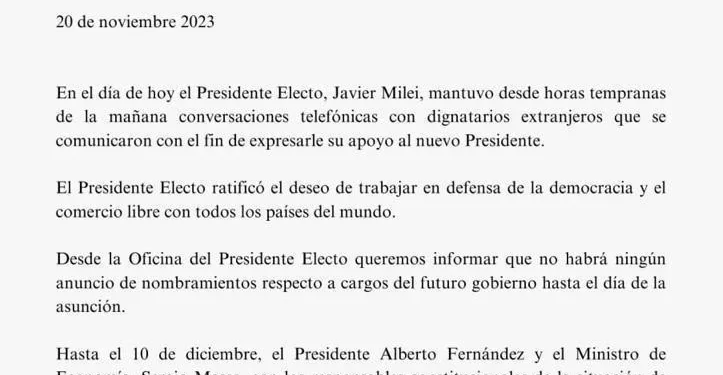 Ahora desde el gobierno aseguran que no hay una reunión prevista entre Javier Milei y Alberto Fernández