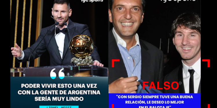 No, Lionel Messi no apoyó públicamente a Sergio Massa, como afirman estas placas falsas