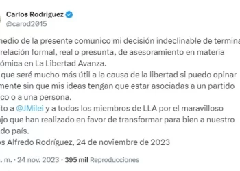 Tras una polémica por dichos homofóbicos, Carlos Rodríguez confirmó su alejamiento de Javier Milei