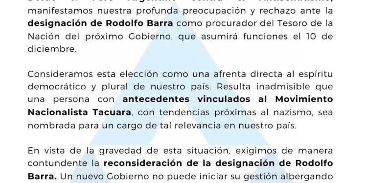Rechazaron la designación de Rodolfo Barra como procurador por “sus antecedentes próximos al nazismo”