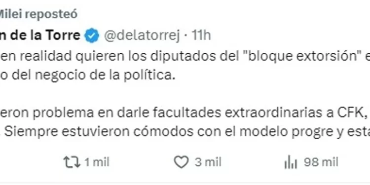 Milei denominó “bloque extorsión” a los diputados de Juntos por el Cambio que se niegan a votar la Ley Ómnibus