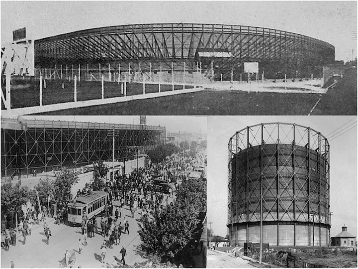 El estadio de San Lorenzo fue apodado Gasómetro por su similitud con los depósitos de gas de aquel tiempo. (Viejosestadios)