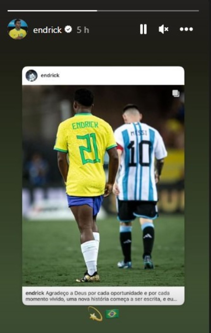 La imagen que publicó Endrick con Messi. (Instagram: @endrick)