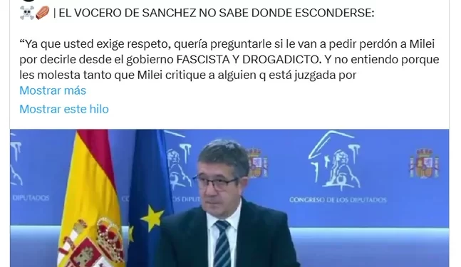 La chicana de Milei contra el portavoz del gobierno de Pedro Sánchez