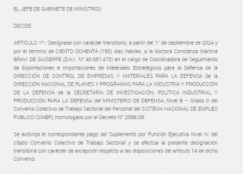 24 horas después de haber sido designada, la mendocina Coti Bravi fue desvinculada del Ministerio de Defensa