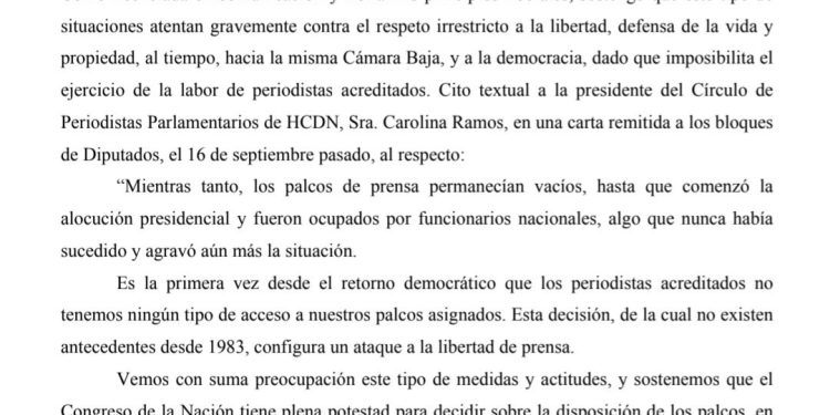 Arrieta pide explicaciones por el “destrato” de Milei a los periodistas acreditados en la Cámara de Diputados