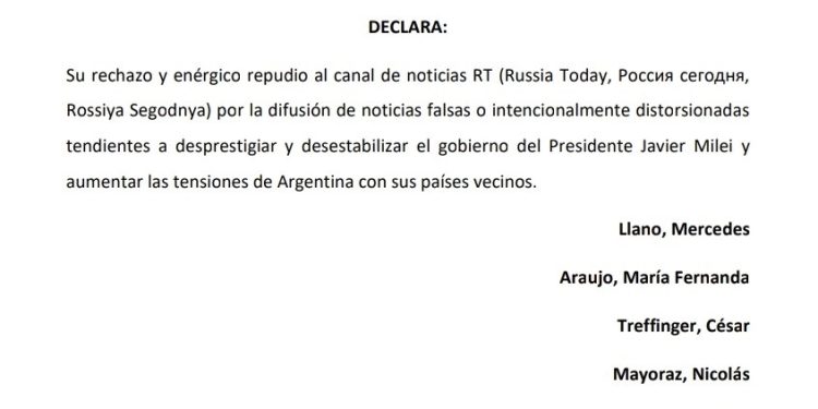Insólito proyecto de la mendocina Mercedes Llano contra Russia Today por “intentar desestabilizar” a Milei