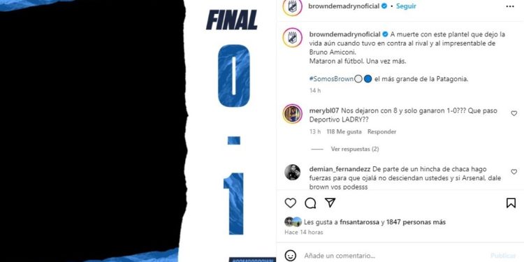 “Mataron al fútbol”: el durísimo descargo de Brown (PM) tras el escándalo en el clásico de Madryn