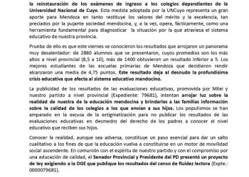 El PD mendocino se mostró preocupado por el bajo promedio de los exámenes de los colegios de la UNCuyo