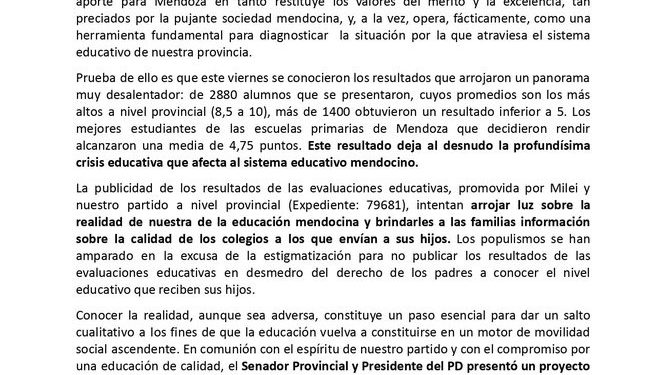El PD mendocino se mostró preocupado por el bajo promedio de los exámenes de los colegios de la UNCuyo