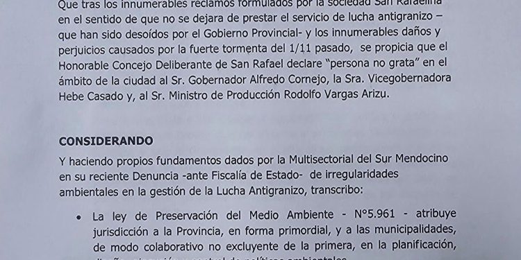 Lucha antigranizo: concejal libertario de San Rafael busca declarar “personas no gratas” a Cornejo, Casado y Vargas Arizu