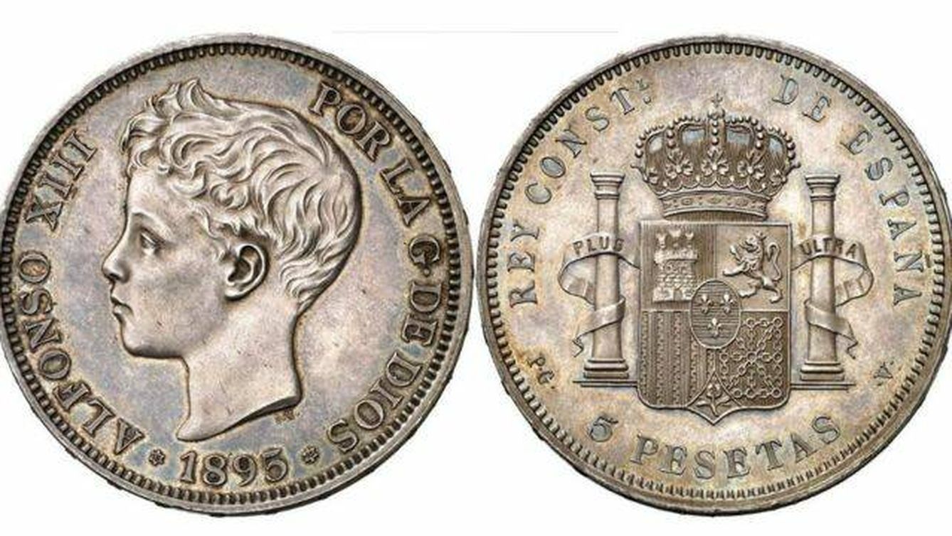 La moneda de cinco pesetas de 1895 ha alcanzado un valor superior a los 80.000 euros (Archivo)