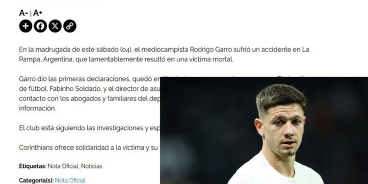 El comunicado de Corinthians tras el choque de Garro que terminó con un muerto
