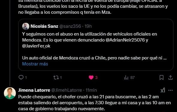 En respuesta a Mendoza Today, Jimena Latorre confesó que mandó un auto a buscarla a Chile