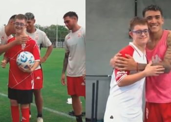 El cariñoso reencuentro de Jero, el joven que arengó a Huracán antes del clásico, con los jugadores