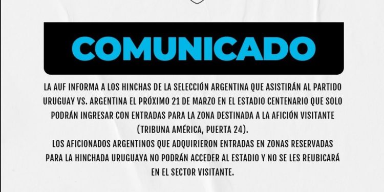La advertencia de la AUF para los hinchas argentinos y con qué camisetas no se podrá entrar al clásico