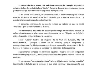 “Séquito de boludas”: mujeres radicales repudiaron a un periodista local por dichos machistas