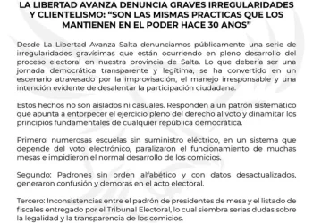 Elecciones en Salta: LLA denunció “irregularidades” y “clientelismo”