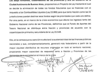 Gobernadores piden eliminar fondos fiduciarios que se financian con el impuesto a los combustibles para ser distandos a las provincias