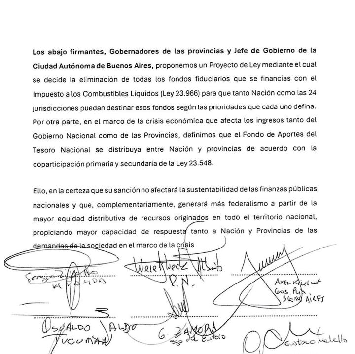 El texto del documento firmado por 21 de las 24 provincias del país. El texto del documento firmado por 21 de las 24 provincias del país.