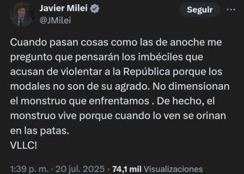 Milei, tras el cierre de listas bonaerenses: “¿Qué pensarán los imbéciles que acusan de violentar a la República?”